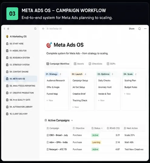 Meta Ads OS workspace preview